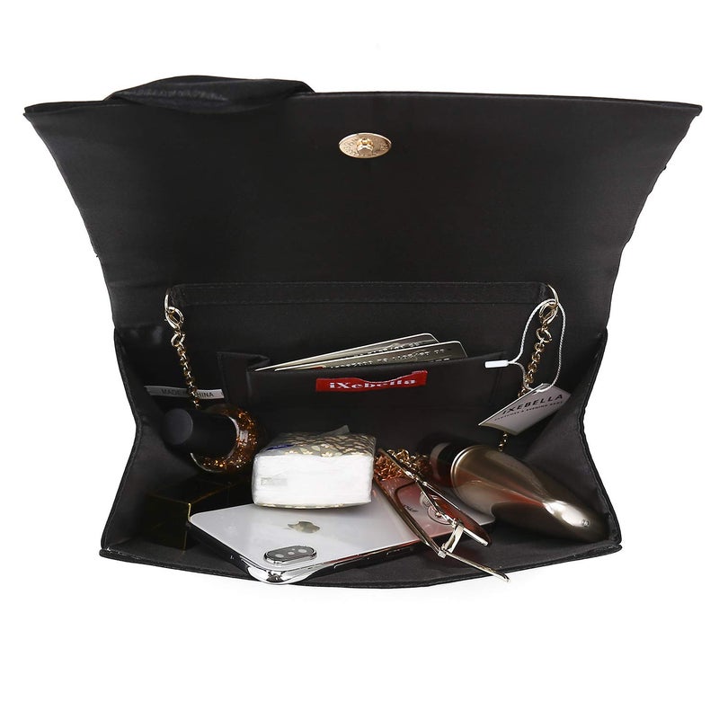 IXEBELLA Satin Evening Bag Bow Clutch Purse for Women Formal Party/Prom/Wedding (Black) - Image 4